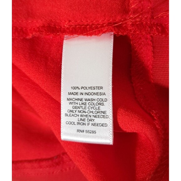 Express Red Blouse Size S Panels Roll up Sleeve Pockets Chic Colorful Career - Picture 6 of 7